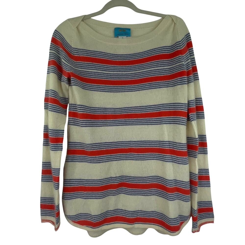 Islefield Striped Knit Sweater Women's Medium 100% Cashmere 90s Academia